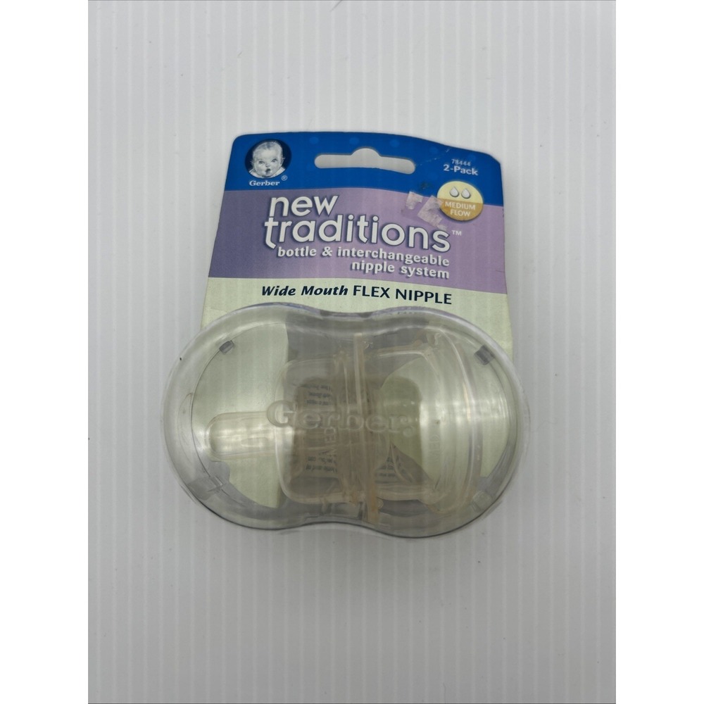Gerber New Traditions Wide Mouth Flex Nipple 2-Pack Medium Flow 78444 VTG 2000